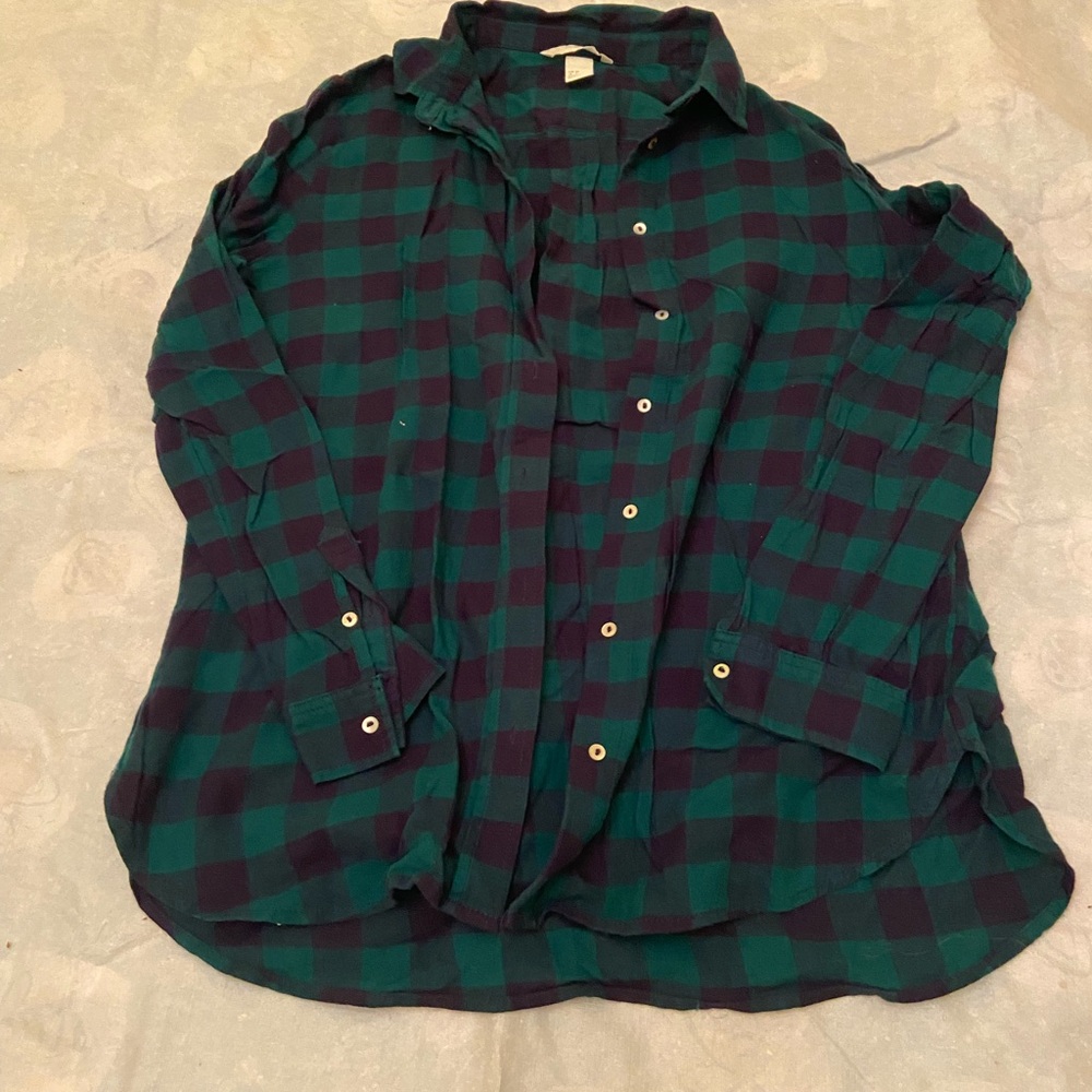 H&M Green and Black Plaid Shirt